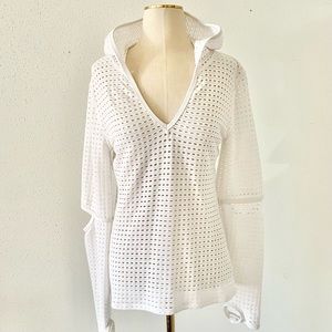 TRINA TURK White Women's Mesh Knit Long Sleeve Hooded Shirt Hoodie Size Medium M
